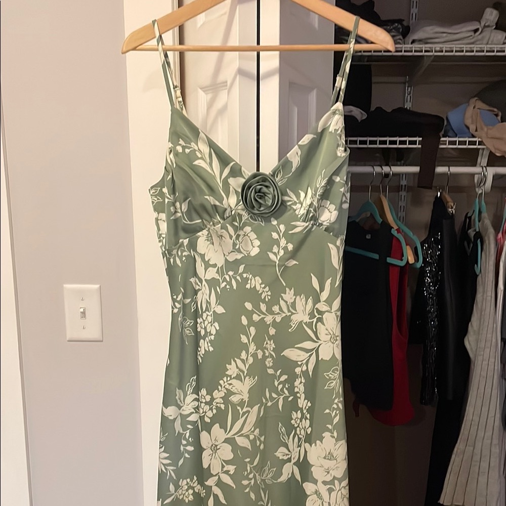 By the river | sage green floral dress